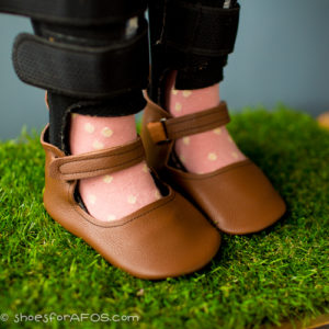 Brown Girls Mary Janes For AFO Leg Braces